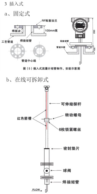 液蜡流量计插入式安装示意图