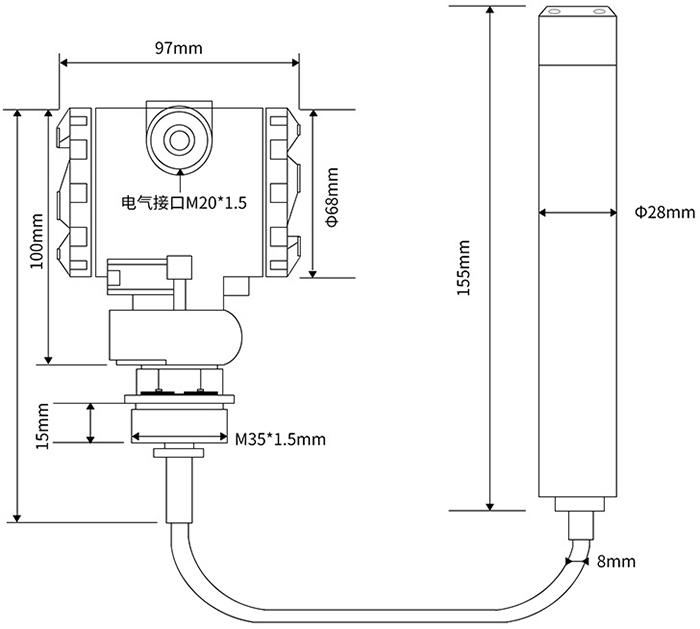 污水液位变送器外形尺寸图