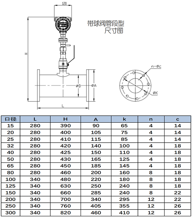 管道式氢气流量计尺寸图二